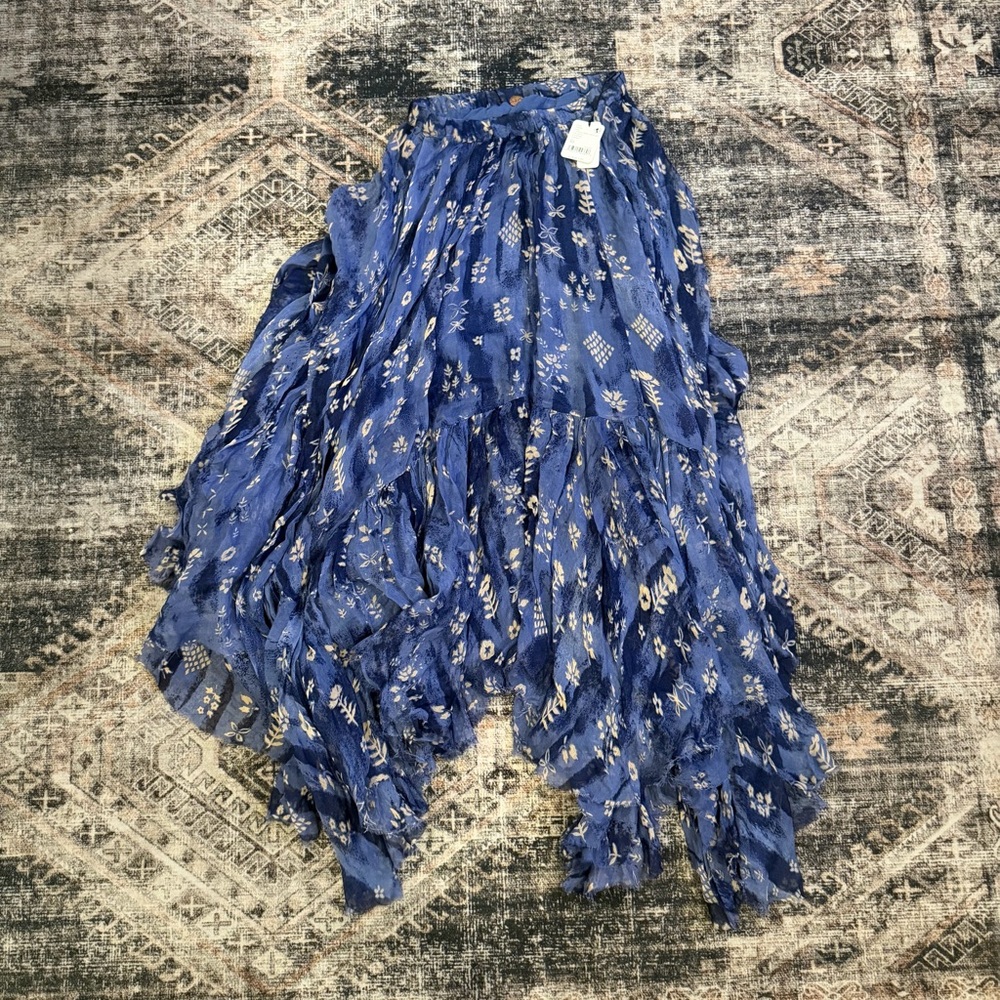 NWT Free People Asymmetrical Blue Floral Skirt